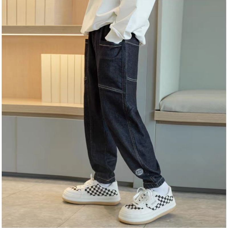 Quần jean dài bé trai 20-55kg, quần bò túi hộp vải mềm co giãn