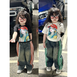 Quần áo bé gái, set bộ áo cotton cô gái mũ hồng phối quần jean ống rộng sành điệu cho bé size 10-32kg