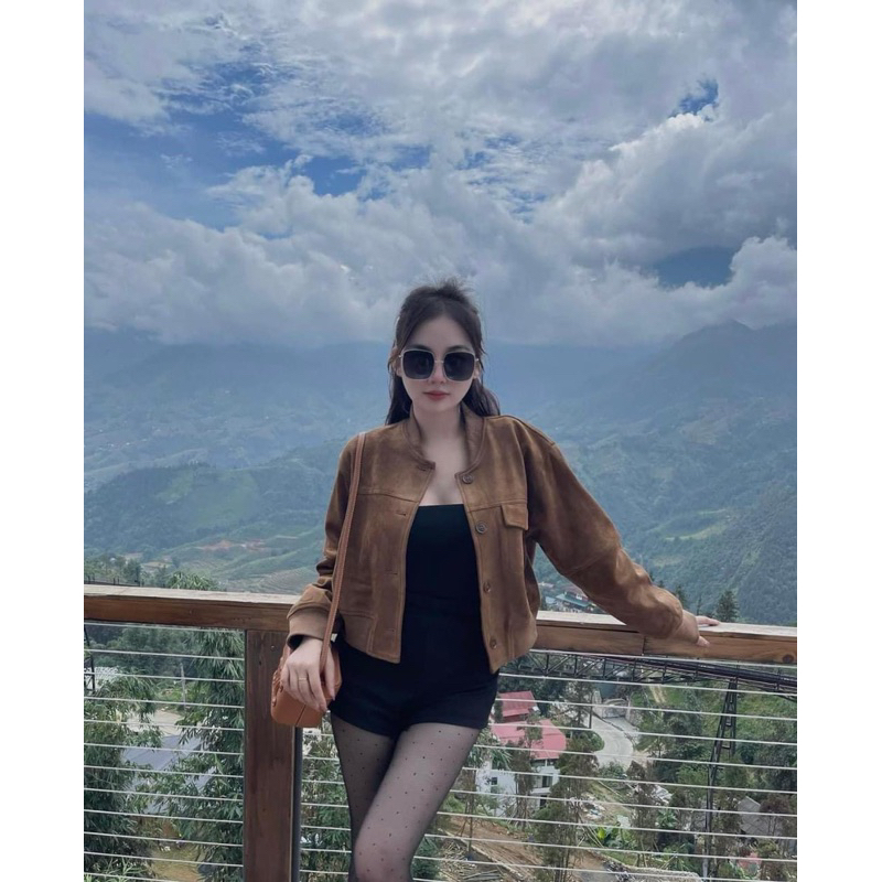 ÁO KHOÁC BOMBER DA LỘN NÂU TÂY