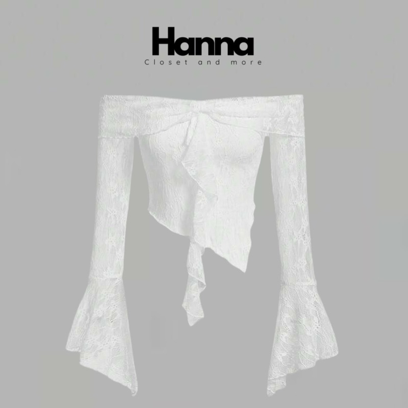 HANNA- Áo trễ vai ren trắng tay dài siêu xinh và đẹp cho nàng phối đồ