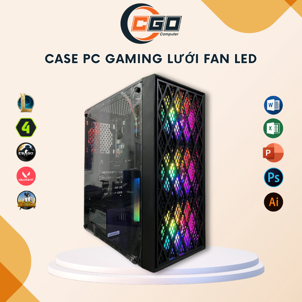 Cây PC Gaming Lưới Đen Fan Led, Case PC Gaming Core i3/i5/i7 Ram 8G/16G SSD 256Gb Card Rời VGA GTX 7xx - CGO Computer