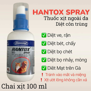 Hantox Spray 100ml dung dịch xịt ngoài da diệt côn trùng, ve, rận, mạt gà, mòng
