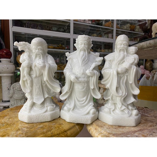 Bộ Tượng Tam Đa Đá Đúc Màu Trắng trang trí nhà cửa, phong thuỷ - cao 30cm
