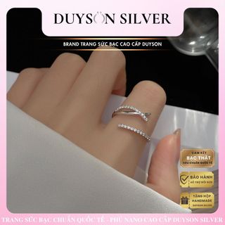 Nhẫn bạc nữ đính đá đơn giản cá tính, nhẫn nữ bạc 925 thiết kế kiểu đan chéo dễ dàng chỉnh size DUYSON SILVER [NFKX8]