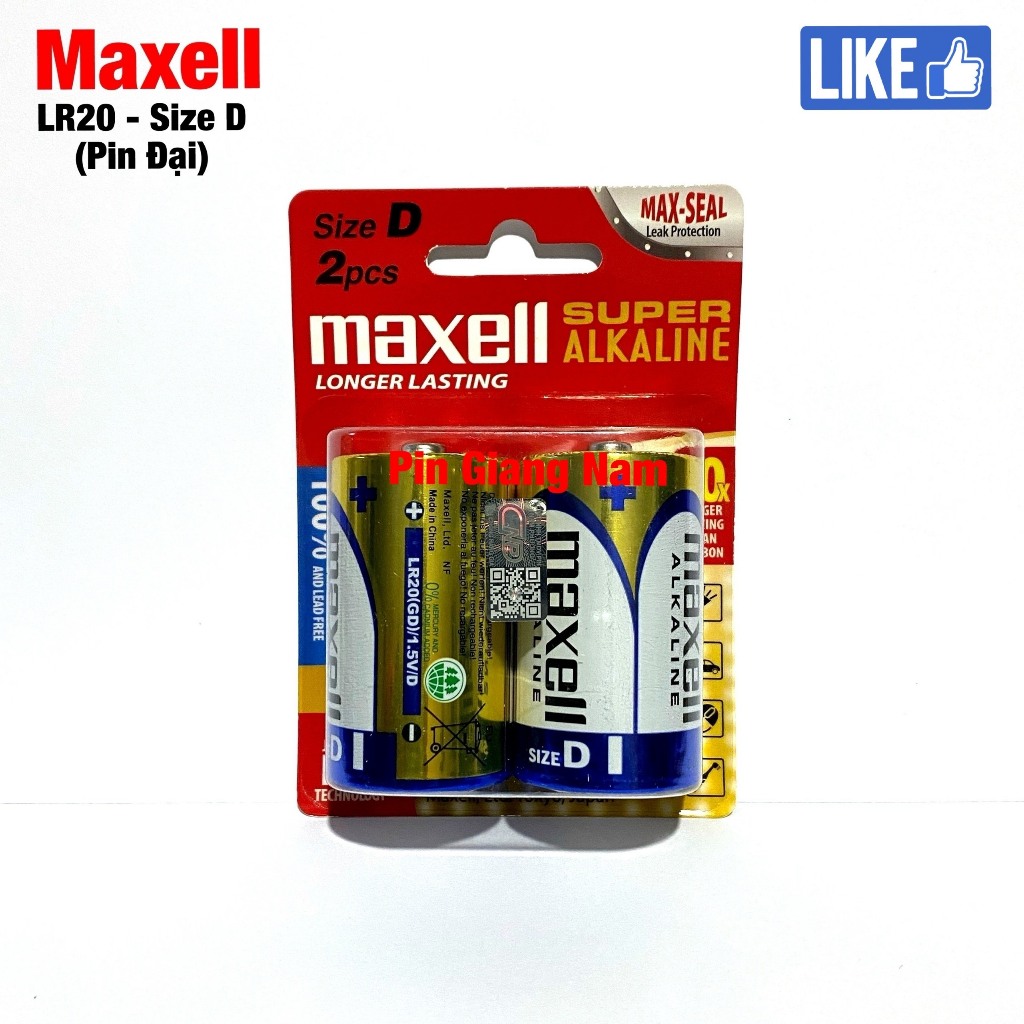 Vỉ 2 Viên Pin Đại Maxell LR20 Alkaline 1.5V Hàng Chính Hãng Công Nghệ Nhật Bản