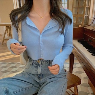 Áo Kiểu Nữ Tay Dài Phối Nút Dễ Thương SC-M24 / Áo CROPTOP Hàn Quốc Cài Nút CUTE Xĩu