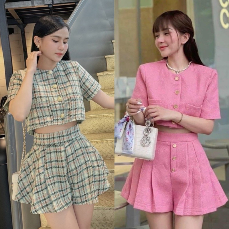 SET ÁO CROPTOP DẠ KÈM SHORT (KÈM VIDEO HÌNH THẬT)