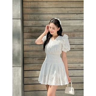 Đầm trắng tiểu thư tay phồng phối xếp ly Orla Dress - MIDSUMMER