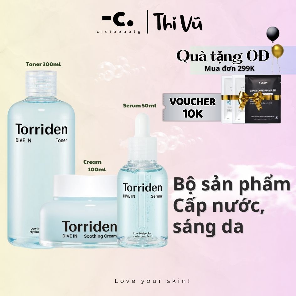 Bộ sản phẩm Torriden Toner, Serum, Kem dưỡng ẩm cấp nước, căng bóng da - Thi Vũ