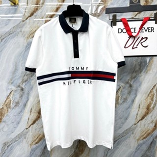 Áo Polo Tommy Nam Nữ Cổ Bẻ Chất Cotton. Áo Thun in Chữ, Vạch Xanh Trắng Đỏ Ngang Ngực Đơn Giản Basic Sang Trọng