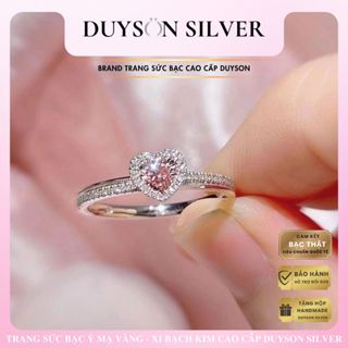 Nhẫn bạc Ý 925 mạ vàng trắng nữ hình trái tim đá hồng ổ đá cao DUYSON SILVER [NXK49]