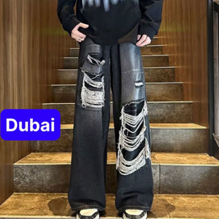QUẦN BAGGY JEAN NAM NỮ UNISEX CHẤT BÒ XANH ĐEN ỐNG RỘNG WASH RÁCH HOT TREND 2024 CAO CẤP - DUBAI FASHION