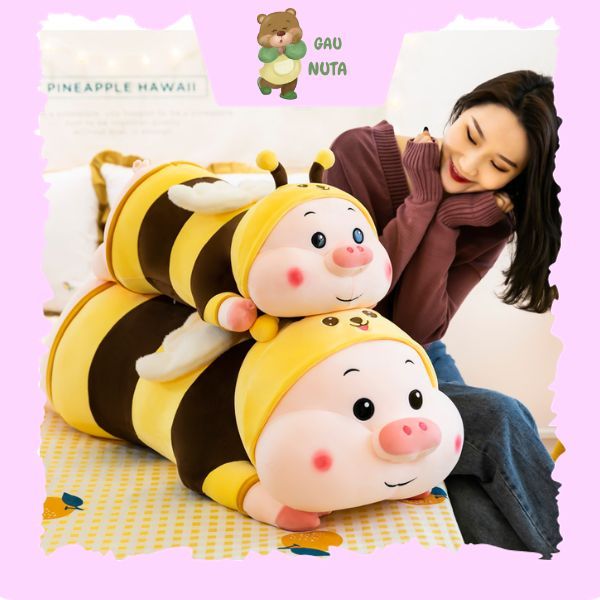 Gấu Bông Heo Ong Dễ Thương - Heo Ong Nhồi Bông Cute Size Lớn, Gấu Bông Heo Ong Cosplay, Gối Ôm Hình 