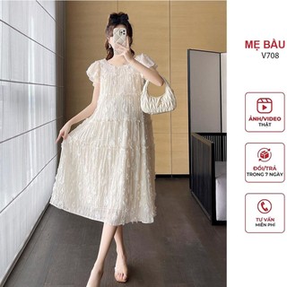 ĐẦM TIỂU THƯ XINH HÀNG THIẾT KẾ CHẤT VOAN LÔNG 2 LỚP CHO MẸ BẦU MẶC ĐI TIỆC ĐI LÀM CÔNG SỞ XINH V708 - VÁY FREESIZE