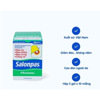 Cao dán Salonpas hỗ trợ giảm đau nhức cơ,xương, khớp
