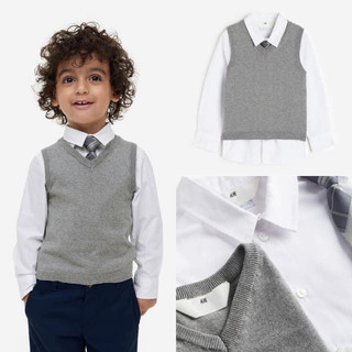 Set 3ct sơ mi+gile len+cà vạt h&m sz 18m-7y