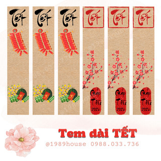 30 Tem dài kraft Tết/ Chúc Mừng Năm Mới (2x10cm) dán hộp quà/pet/chai lọ