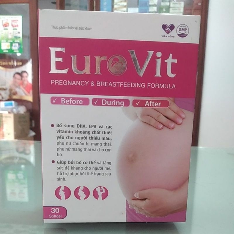 Euro Vit Eurovit viên uống bổ bầu chứa DHA EPA  vitamin thiết yếu cho mẹ bầu và sau sinh hộp 30 viên