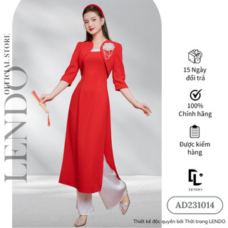 Áo Dài LENDO Tay Lứng Cách Điệu Giả Áo Khoác Ngoài Đính Hoa Ngực Mạn Như AD231014