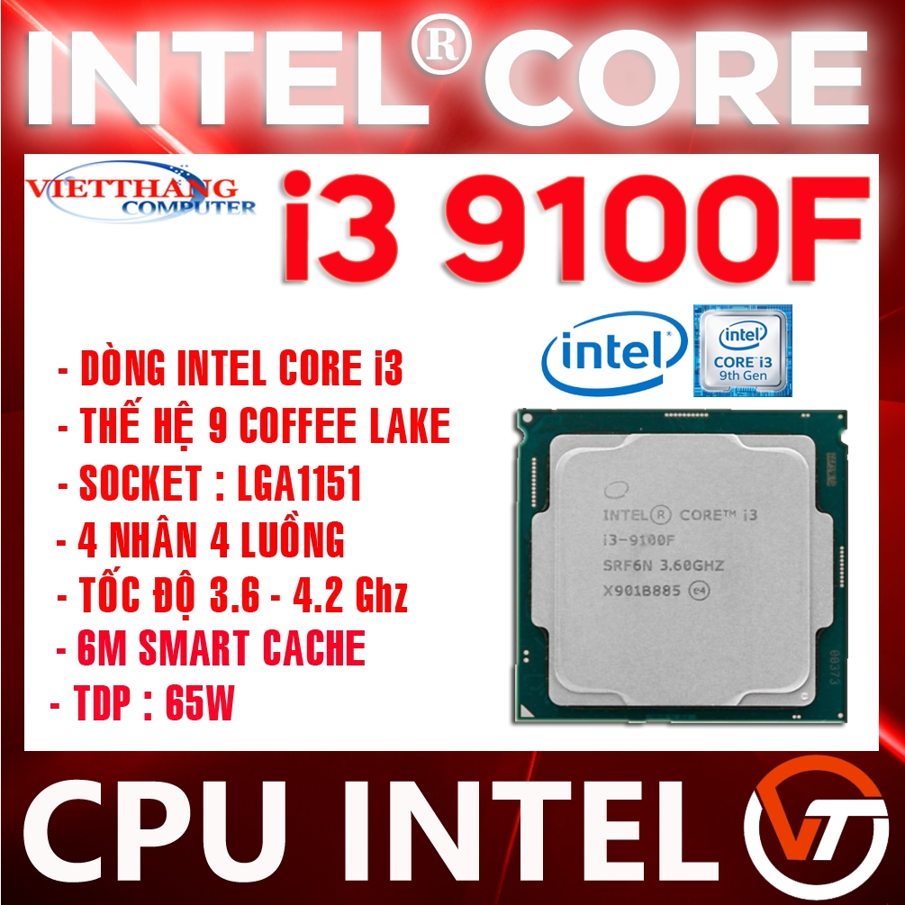 CPU i3 9100F Coffee Lake Thế hệ Intel thứ 9 Socket 1151 cho Main H310, B365 ... ( Cũ - 2nd )