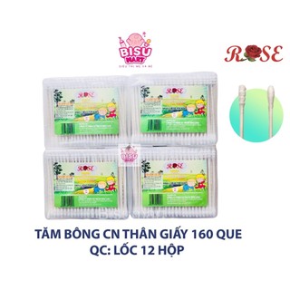 Tăm bông, bông ráy tai trẻ em thân lõi giấy cao cấp ROSE (Hộp chữ nhật 160 que)