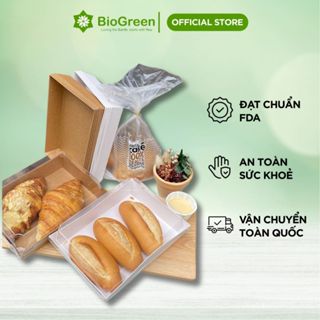 SET 10 Hộp Giấy Kraft/ Trắng Đựng Bánh Chữ Nhật nắp nhựa trong đựng bông lan trứng muối 205x150mm