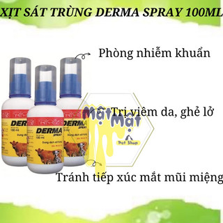 Derma Spray 100ml Thu ốc xịt tr ị viêm, ghẻ lở trên da cho chó mèo gia súc