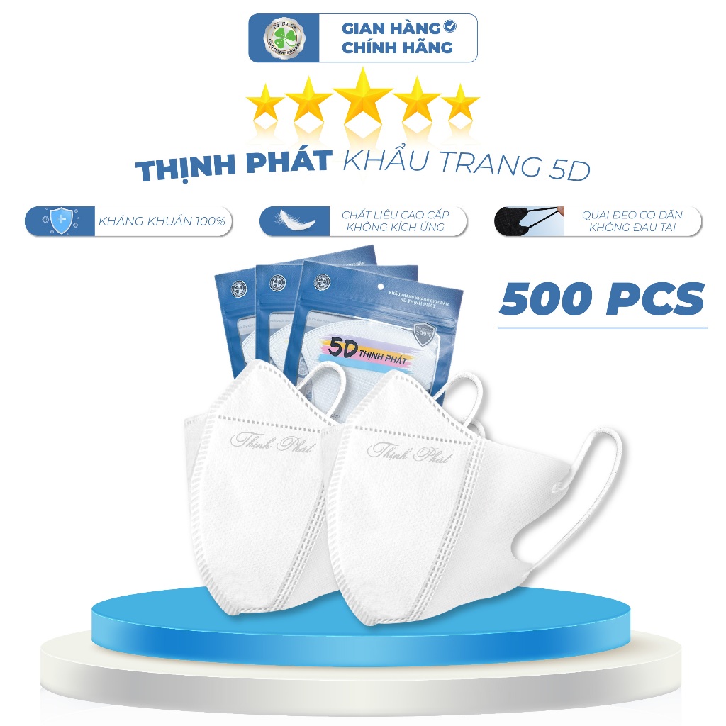 500 chiếc khẩu trang 5D Thịnh Phát 3 lớp kháng khuẩn kháng giọt bắn chống tia UV