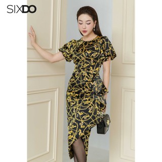 Đầm lụa ngắn tay xẻ tà baroque SIXDO
