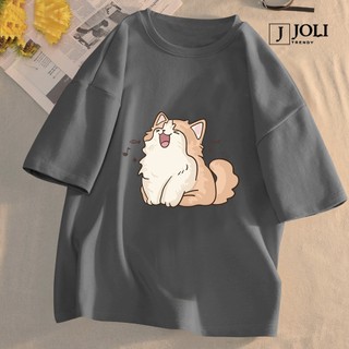 Áo Thun Nữ, Áo Phông Nam Nữ Unisex Tay Lỡ By JOLI Mã TN Mèo Xinh In Hình Chất Cotton Form Rộng Phong Cách Ulzzang