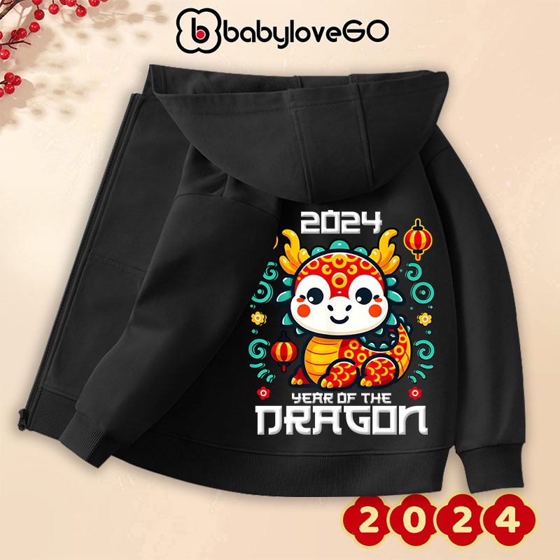 Áo tết cho bé trai bé gái BabyloveGO mẫu mới 2024 áo khoác nỉ bông chúc mừng năm mới