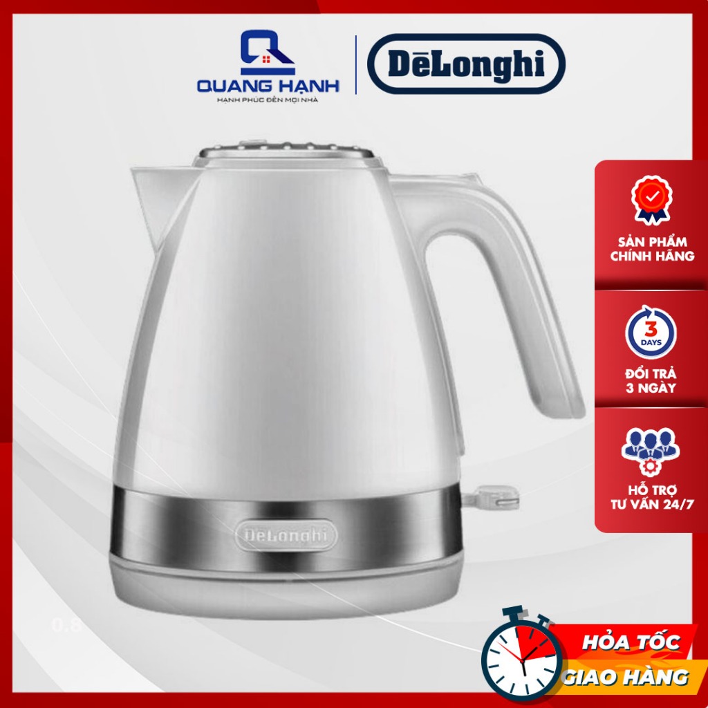 Ấm siêu tốc DeLonghi KBLA2000.W 2000W (Trắng) - Hãng phân phối