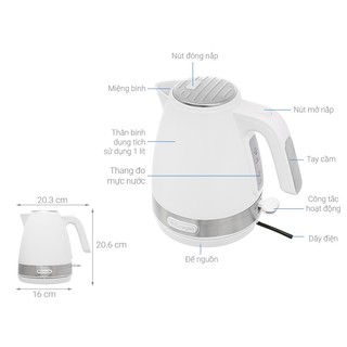 Ấm siêu tốc DeLonghi KBLA2000.W 2000W (Trắng) - Hãng phân phối