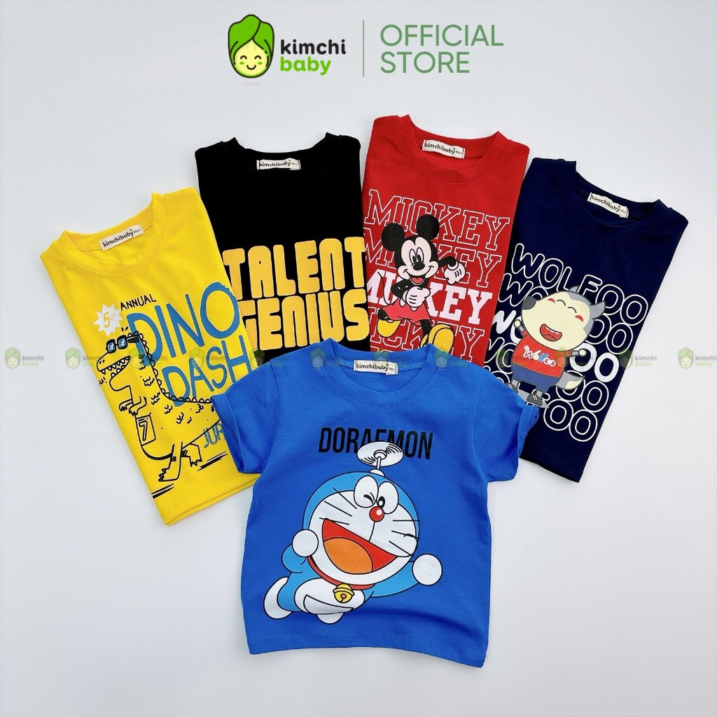 Áo Thun Cho Bé Trai, Bé Gái KIMCHIBABY Vải Cotton 4C Mềm Mịn Hoạ Tiết Doraemon, Áo Cộc Tay Cho Bé Mặc Hè KA404