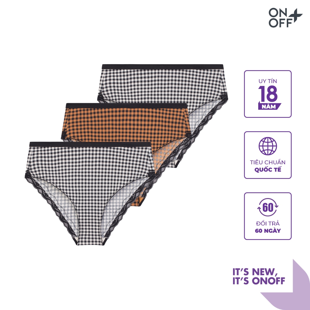 Combo 3 quần lót nữ ONOFF Microfiber Gingham dáng high brief - 16UQ23A005