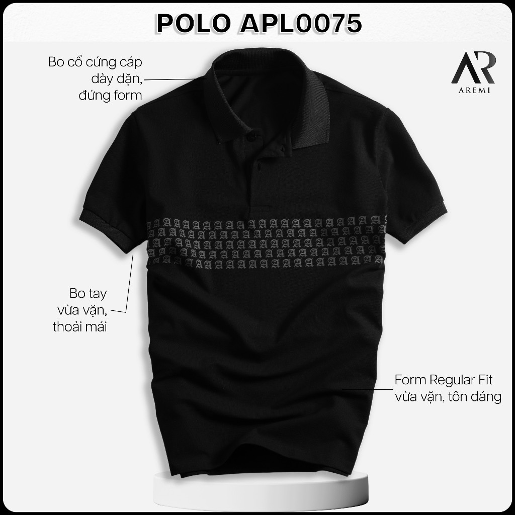 Áo Polo nam cổ trụ tay ngắn AREMI, thiết kế sang trọng chất liệu cotton cá sấu co giản APL0075