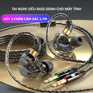 Tai nghe dây nhét tai M35 dành riêng cho máy tính bàn PC có 2 giắc cắm 3.5 riêng biệt và có mic hỗ trợ đàm thoại-Poermax