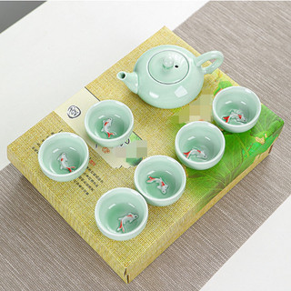 Bộ ấm trà men ngọc cá 3D (giao màu ngẫu nhiên)