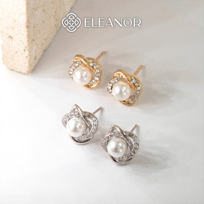 Bông tai nữ chuôi bạc 925 Eleanor Accessories viền xoắn đính đá phụ kiện trang sức khuyên tai 3277