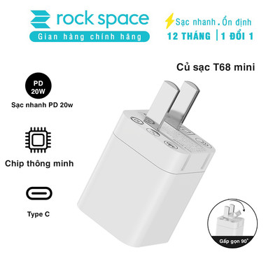Củ sạc nhanh cho iphone chuẩn PD 20W Rockspace T68 ổn định không nóng hàng bảo hành 12 tháng