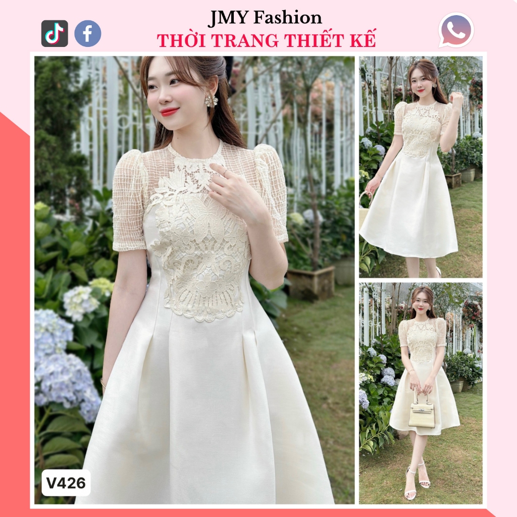 váy kem kết ren nổi dự tiệc