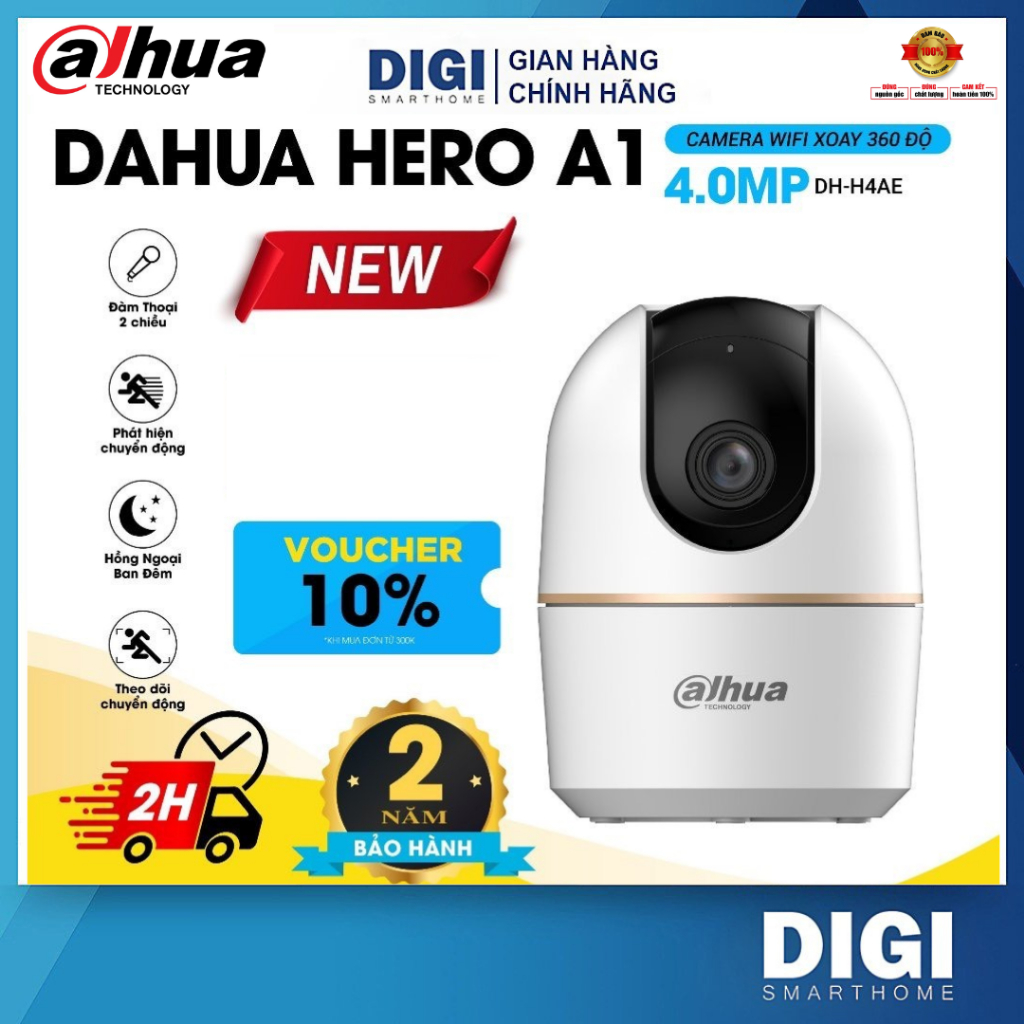 Camera Wifi DAHUA HERO A1 H3AE 3MP/H4AE 4MP/H5AE 5MP, Xoay 360 độ, Đàm Thoại 2 Chiều, Theo Dõi