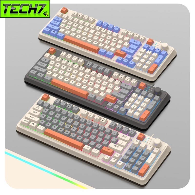 Bàn Phím Led Rainbow Gaming Giả cơ K82 có núm chỉnh âm lượng cho máy tính , laptop