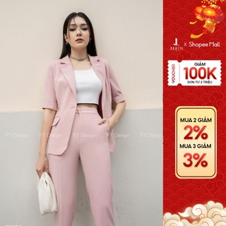 Áo vest dáng bagic cổ 2 ve, quần baggy khóa thân trước nữ thương hiệu IFY DESIGN - AO0121 QU0088