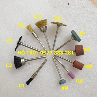 Đầu đá mài mini - chổi đồng đánh gỉ hay chổi cước bánh bóng chân cán 3mm