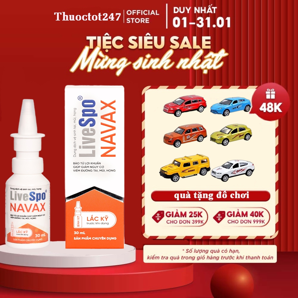 Livespo Navax - Xịt lợi khuẩn 5 tỷ lợi khuẩn chăm sóc, vệ sinh, phòng ngừa vi.êm nhiễm tai mũi họng (Hộp 4 ống x 5ml)