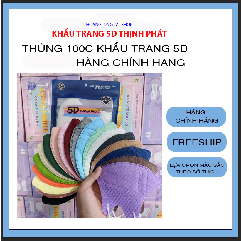 [CHÍNH HÃNG ] Thùng 100 Cái Khẩu Trang 5D THỊNH PHÁT kháng khuẩn, Vải Không Dệt 3 Lớp Lọc Bụi Mịn