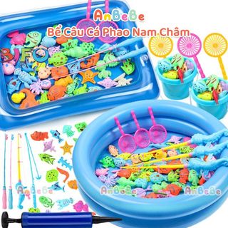 Đồ chơi câu cá nam châm ANBEBE cho bé : Bể hơi, cần câu, bơm và cá, thiết kế nhiều hình thú ngộ nghĩnh bắt mắt