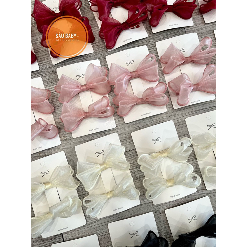 Sét 2 kẹp nơ voan đứng kẹp hai bên handmade cho bé