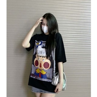 Áo Thun  From Rộng Chất Cotton 3158 In Hình Cô Gái Má Hồng Phong Cách Hàn Quốc